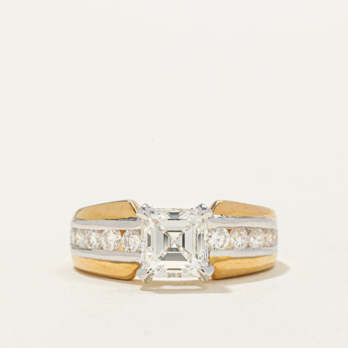 Asscher Cut Diamond Accented Engagement Ring | 1.20ct VS1 H, 0.50ctw