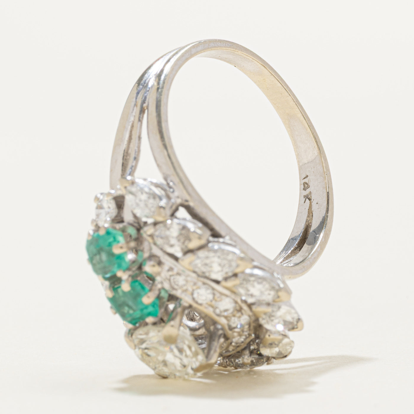 Diamond & Colombian Emerald Waterfall Cocktail Ring | 0.90ct, 2.00ctw, 0.58ctw | SZ 7.75
