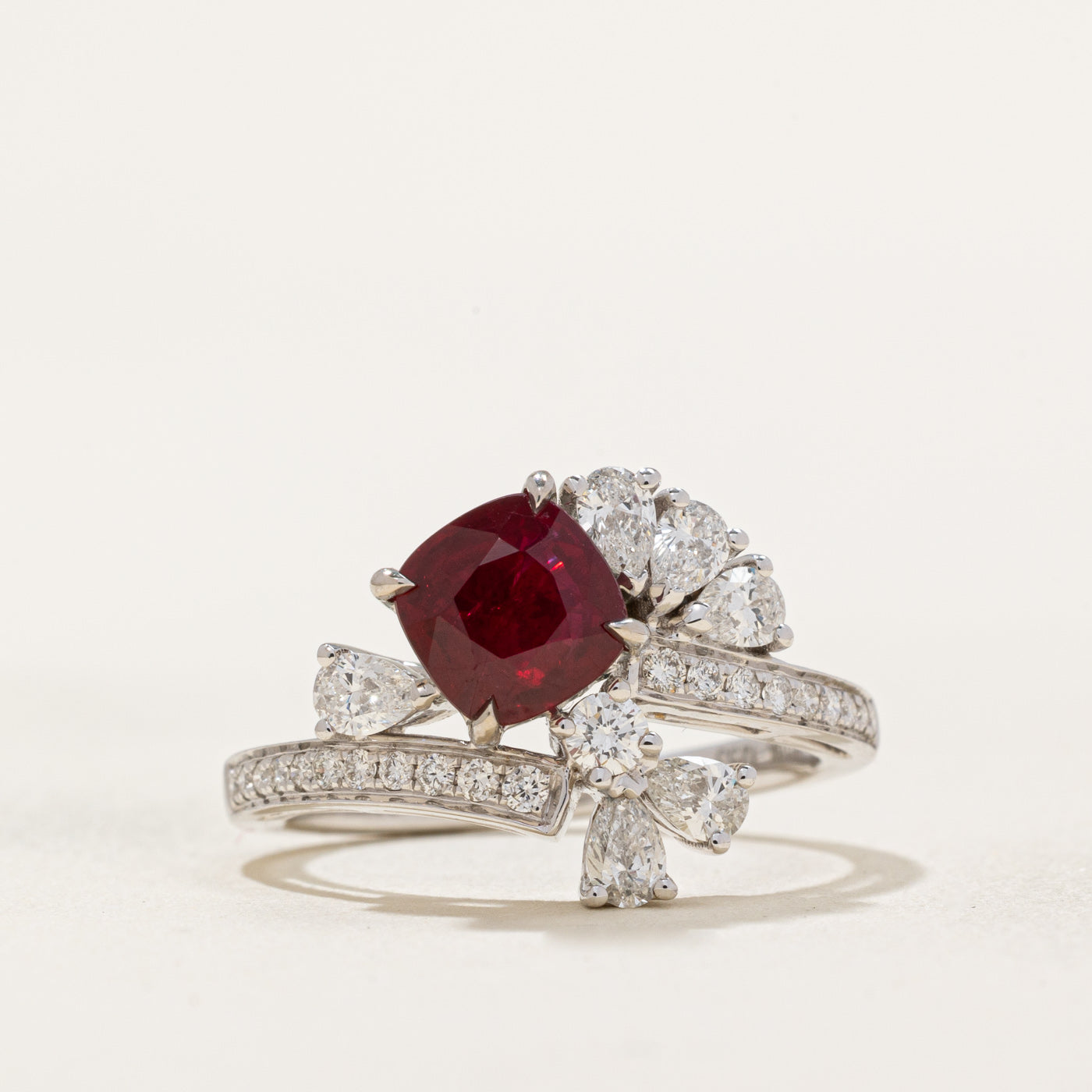 AIGS Unheated Ruby & Diamond Bypass Ring | 1.42ct, 0.698ctw | SZ 6