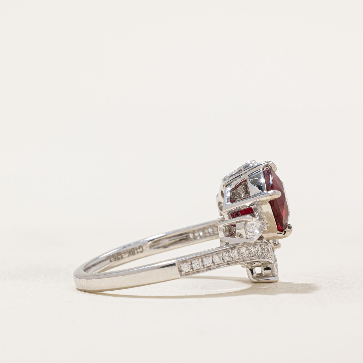 AIGS Unheated Ruby & Diamond Bypass Ring | 1.42ct, 0.698ctw | SZ 6
