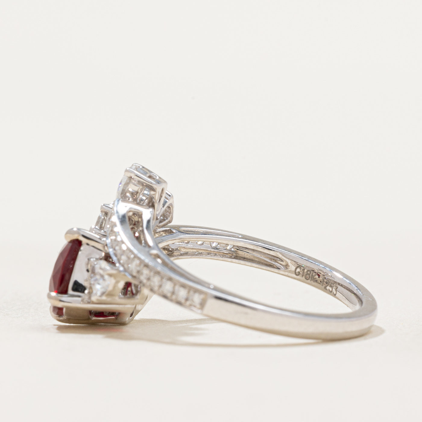AIGS Unheated Ruby & Diamond Bypass Ring | 1.42ct, 0.698ctw | SZ 6