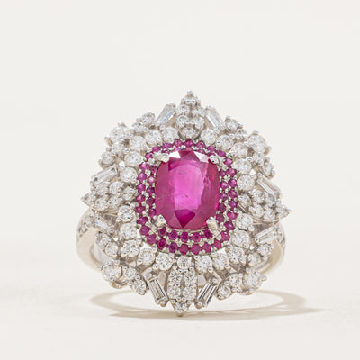 GRS Unheated Burma Ruby & Diamond Cocktail Ring | 1.82ctw, 0.90ctw | SZ 6.5