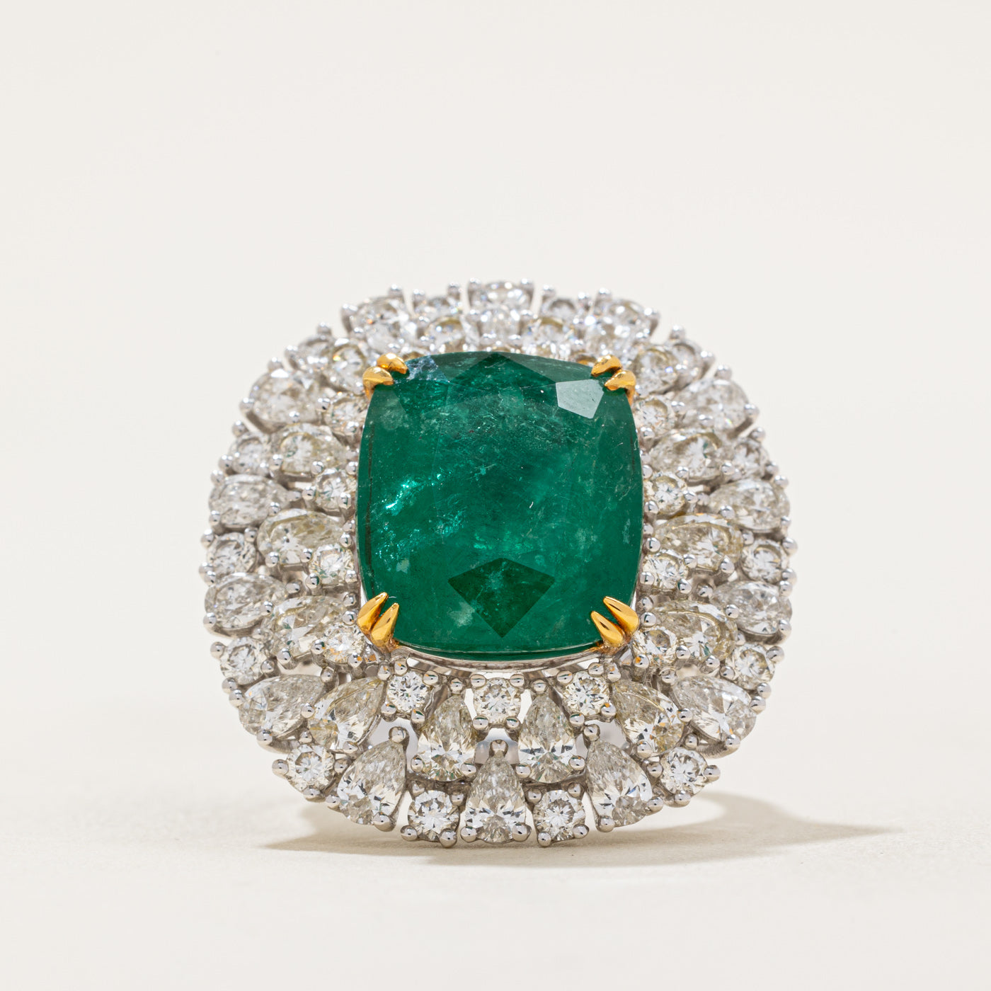 Emerald & Diamond Cocktail Ring | 9.52ct, 3.96ctw | SZ 7.25