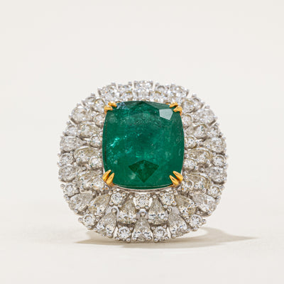 9.5ct+ Emerald & Diamond Cocktail Ring | 9.52ct, 3.96ctw | SZ 7.25