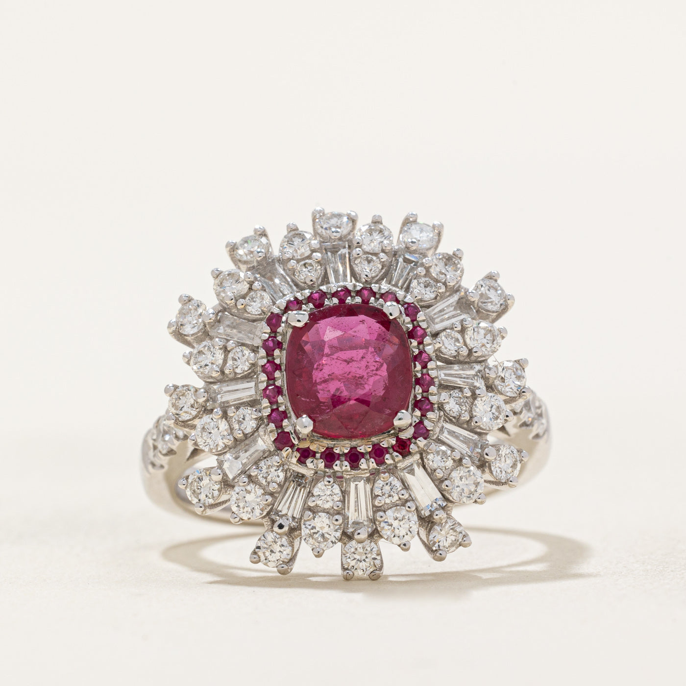 GRS Unheated Ruby & Diamond Cocktail Ring | 1.29ctw, 1.30ctw | SZ 6.5