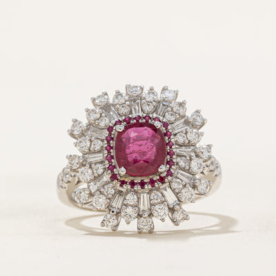 GRS Unheated Ruby & Diamond Cocktail Ring | 1.29ctw, 1.30ctw | SZ 6.5