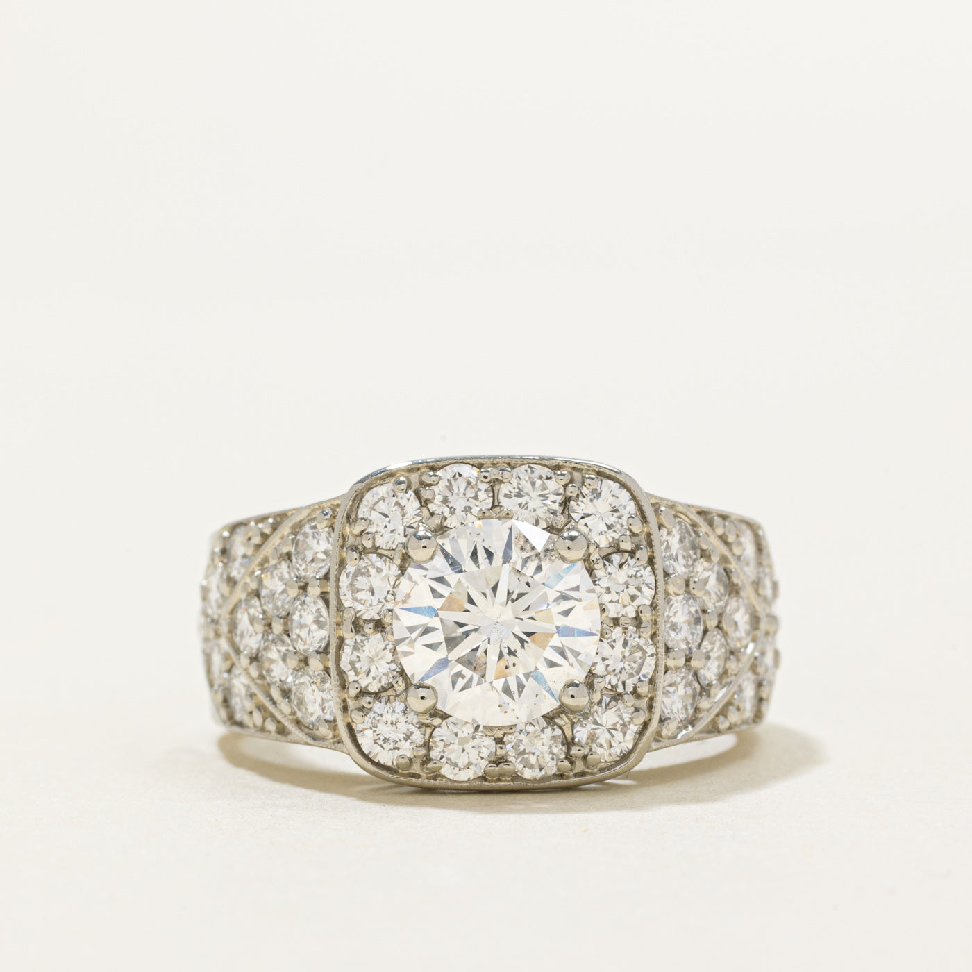 3.34ctw Diamond Halo Ring | 1.68ct SI2 E Ex, 3.34ctw | SZ 8