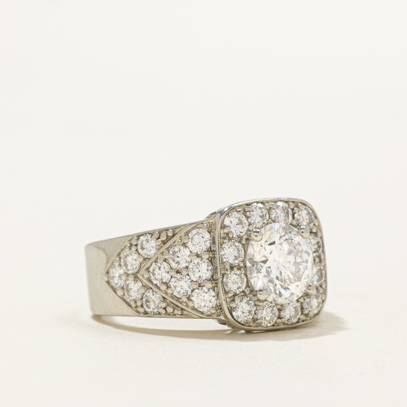 3.34ctw Diamond Halo Ring | 1.68ct SI2 E Ex, 3.34ctw | SZ 8