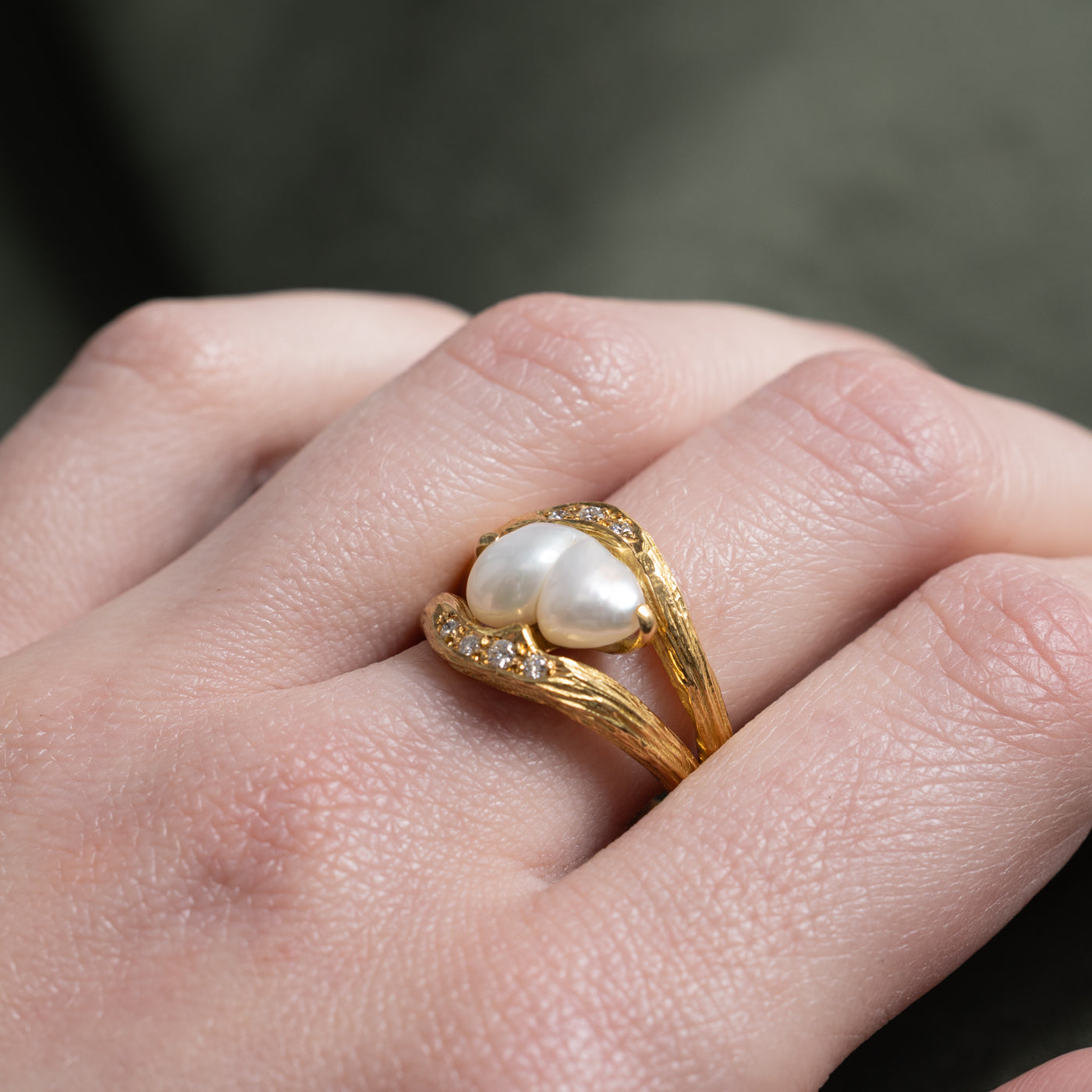'Cavelti' Pearl & Diamond Cocktail Ring | 0.10ctw | SZ 8.75