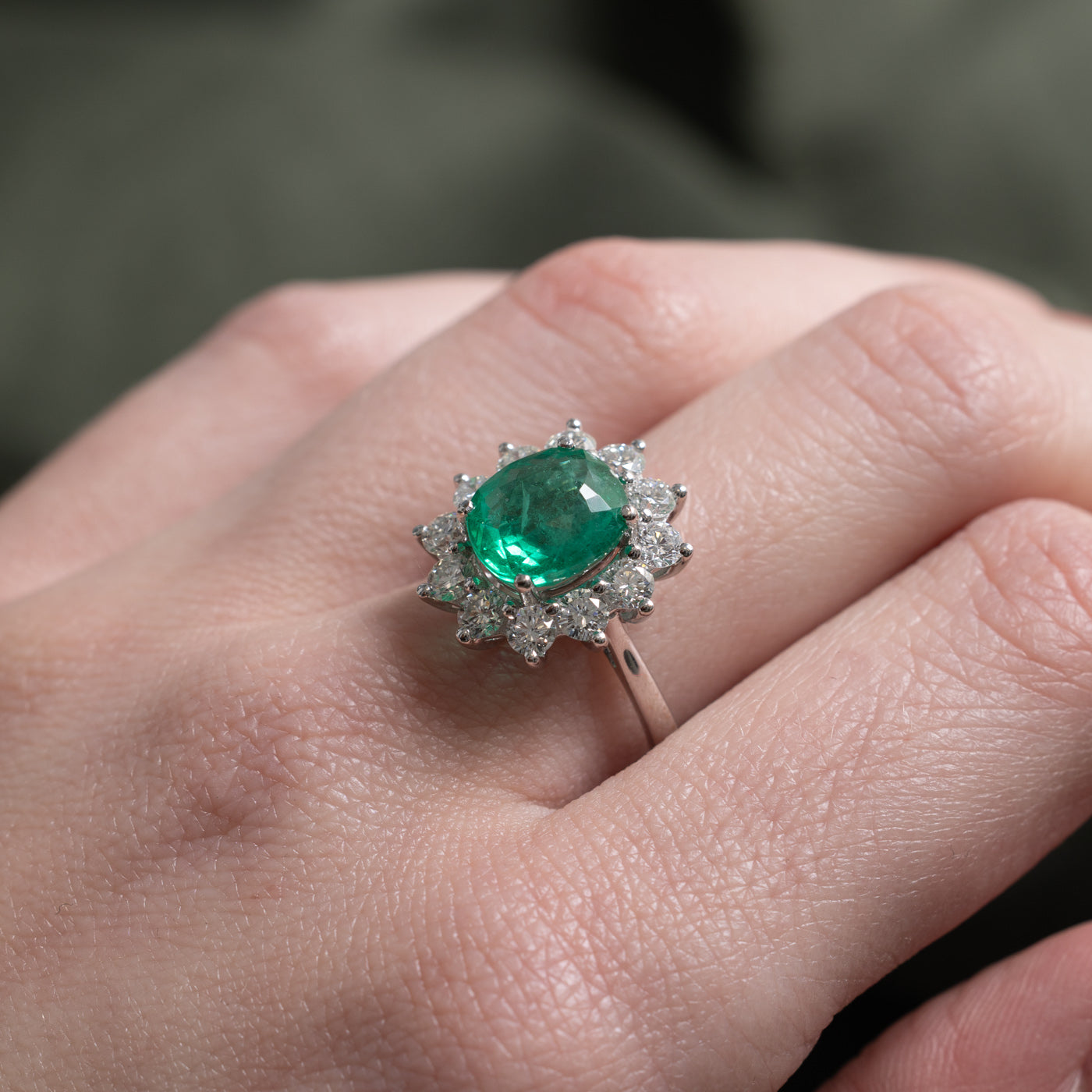 AIGS No Oil Vivid Green Emerald & Diamond Ring | AIGS 3.30ct, 1.323ctw | SZ 7