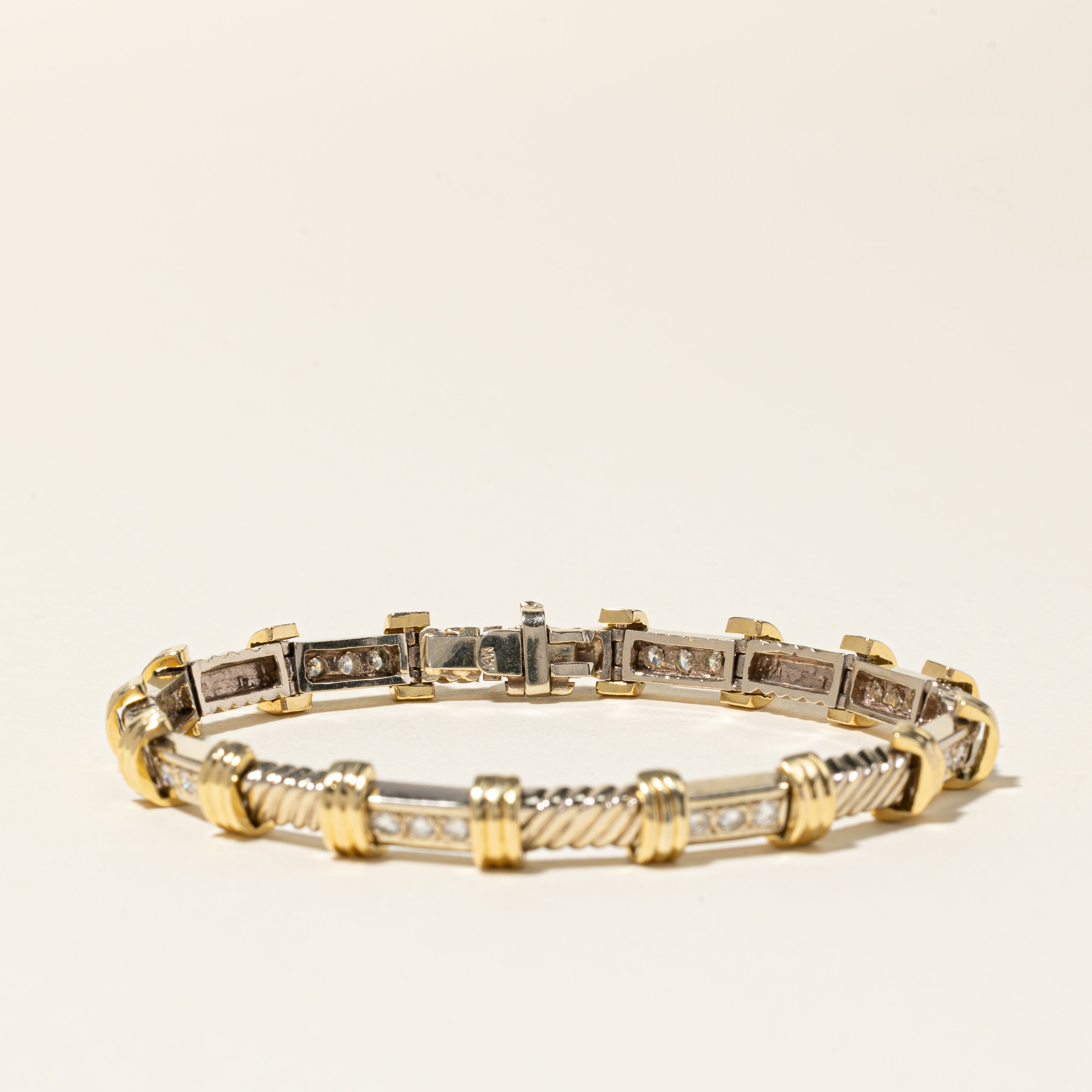 Two Tone Gold Diamond Bracelet | 0.96ctw | SZ 7.25"