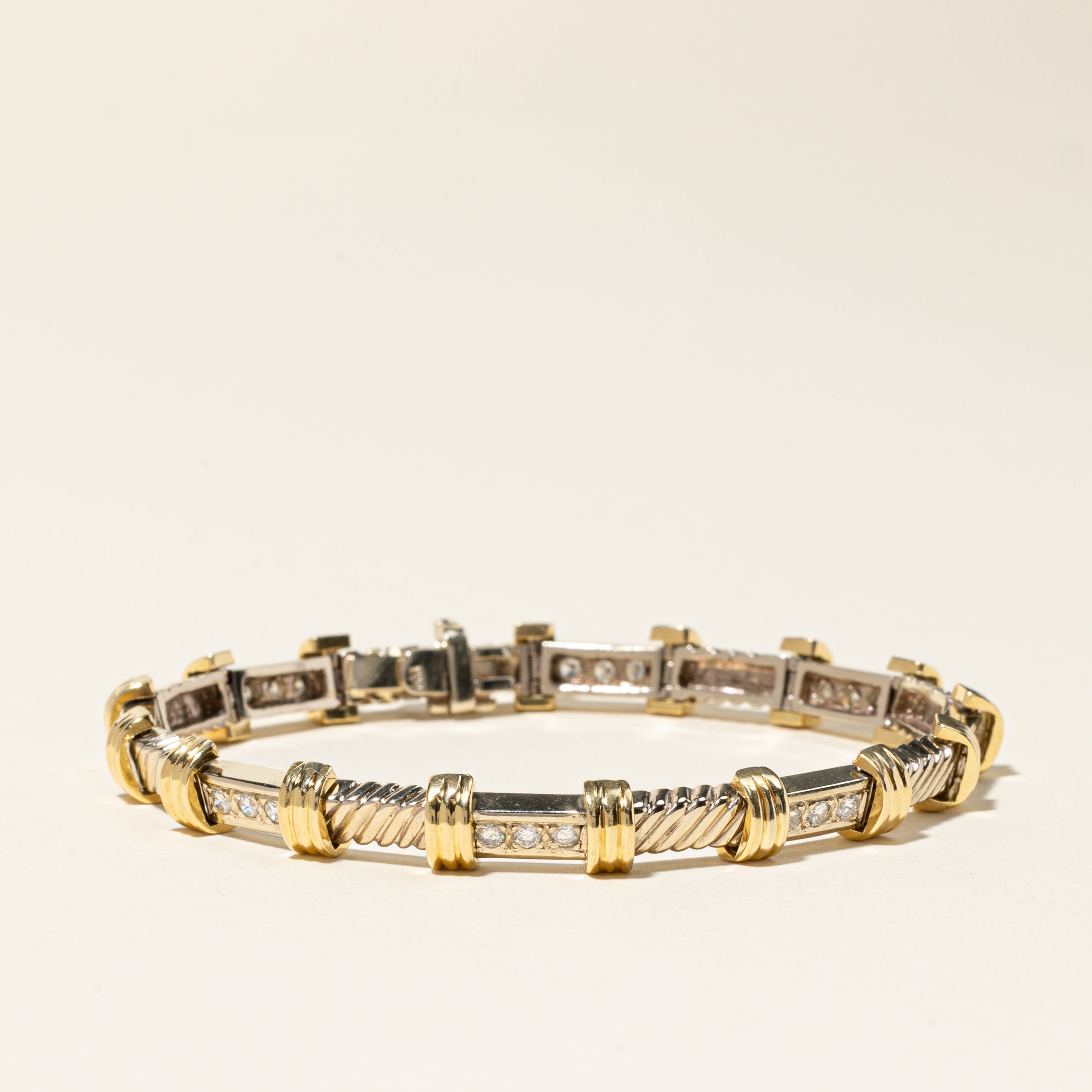 Two Tone Gold Diamond Bracelet | 0.96ctw | SZ 7.25"
