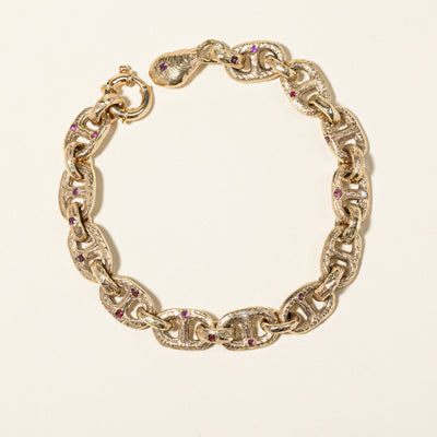 14K Yellow Gold Ruby & Diamond Anchor Chain Bracelet | 0.11ctw, 0.97ctw | 9.5