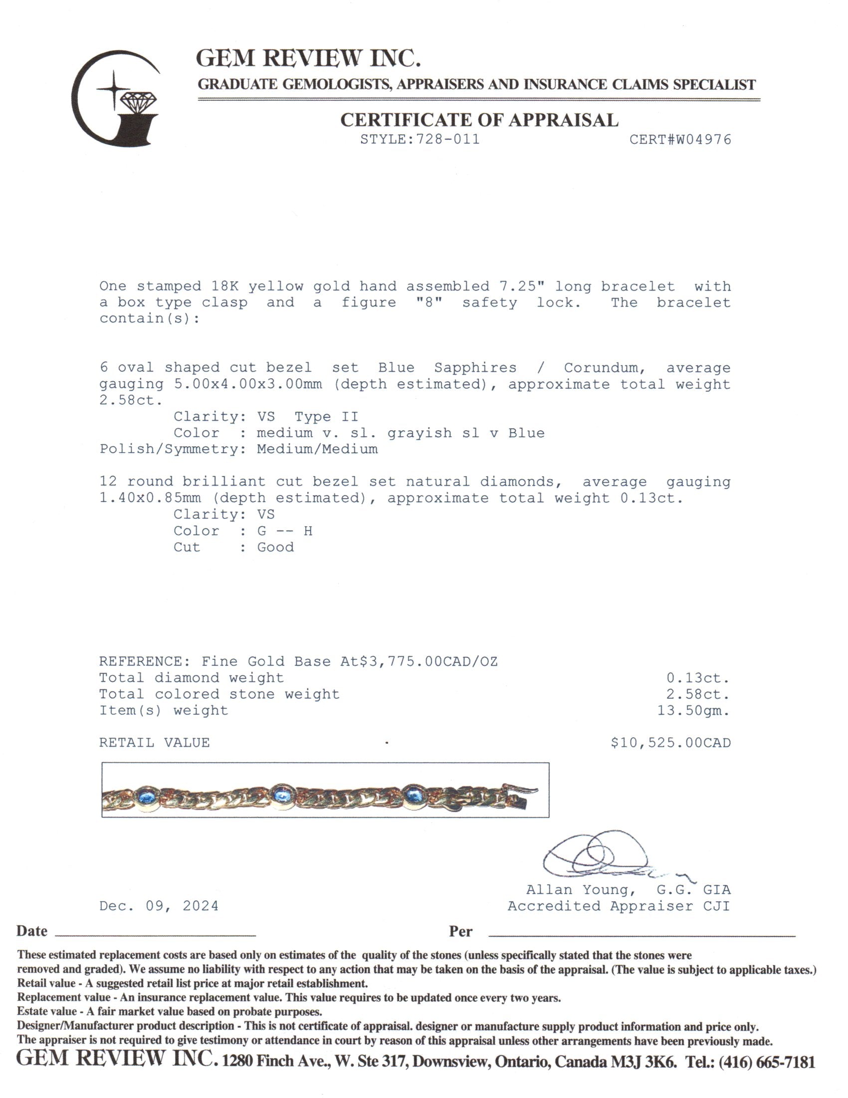 Bracelet en or jaune 18 carats serti de diamants et de saphirs | 0,13 ct au total, 2,58 ct au total | 18,4 cm 