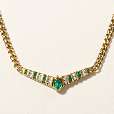 18K Yellow Gold Emerald & Diamond Necklace | 0.38ctw, 0.18ctw | 18.25