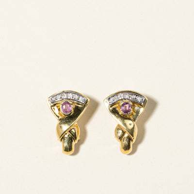 18K Yellow Gold Pink Sapphire & Diamond Earrings | 0.54ctw, 0.09ctw |