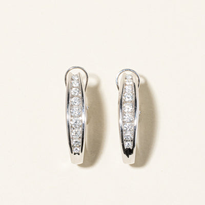 14K White Gold Diamond Oval Hoop Earrings | 0.90ctw |