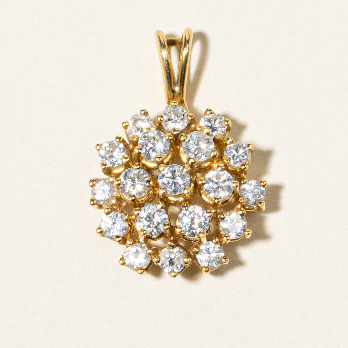 18K Yellow Gold Diamond Cluster Pendant | 1.05ctw |