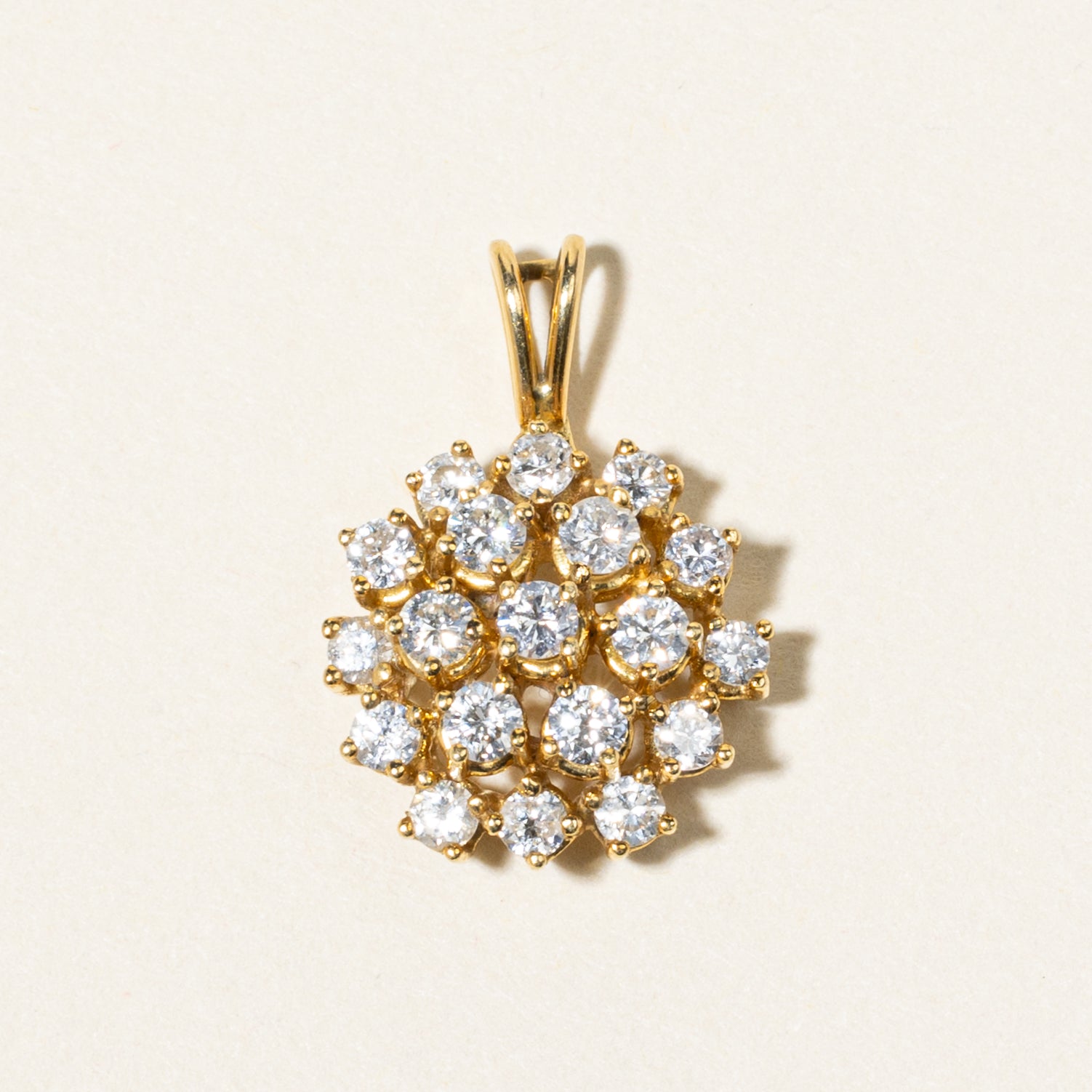 18K Yellow Gold Diamond Cluster Pendant | 1.05ctw |