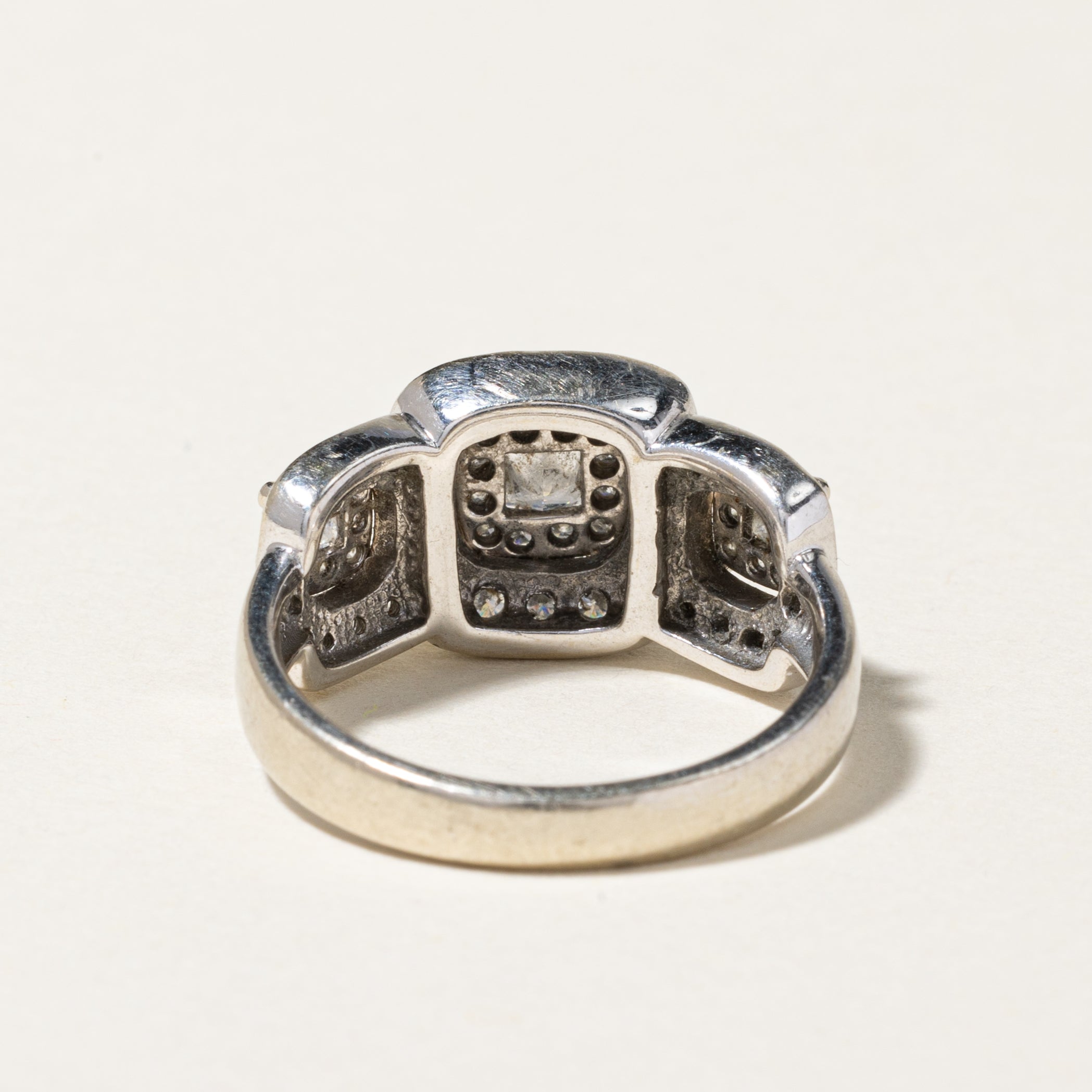 14K Three Stone Diamond Halo Ring | 1.00ctw | SZ 7