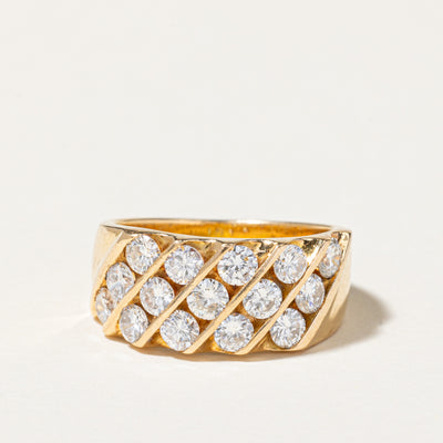 18K Yellow Gold Diagonal Row Diamond Ring | 1.43ctw | SZ 5.5