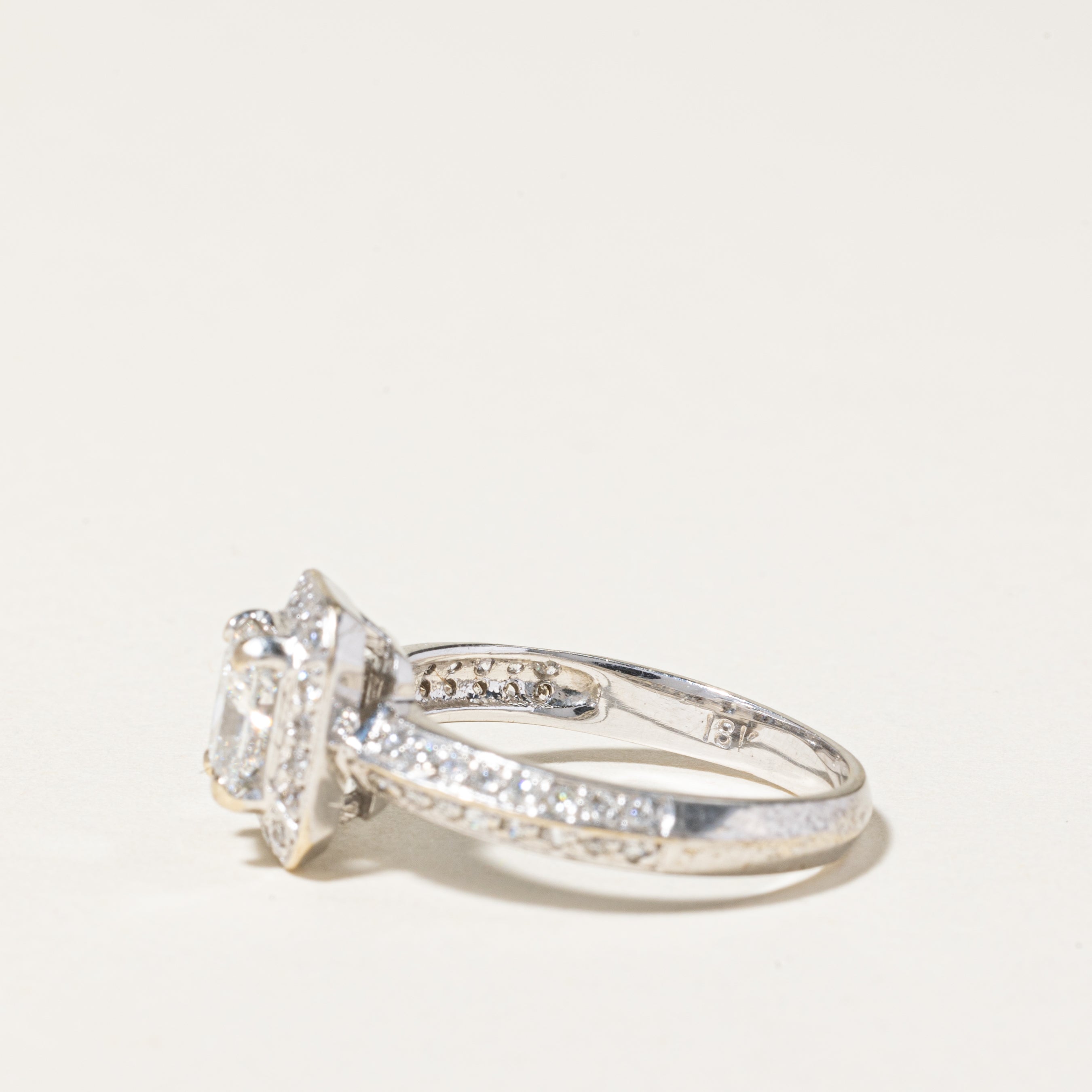 18K White Gold Radiant Cut Diamond Halo Engagement Ring | 1.14ctw | SZ 6.75