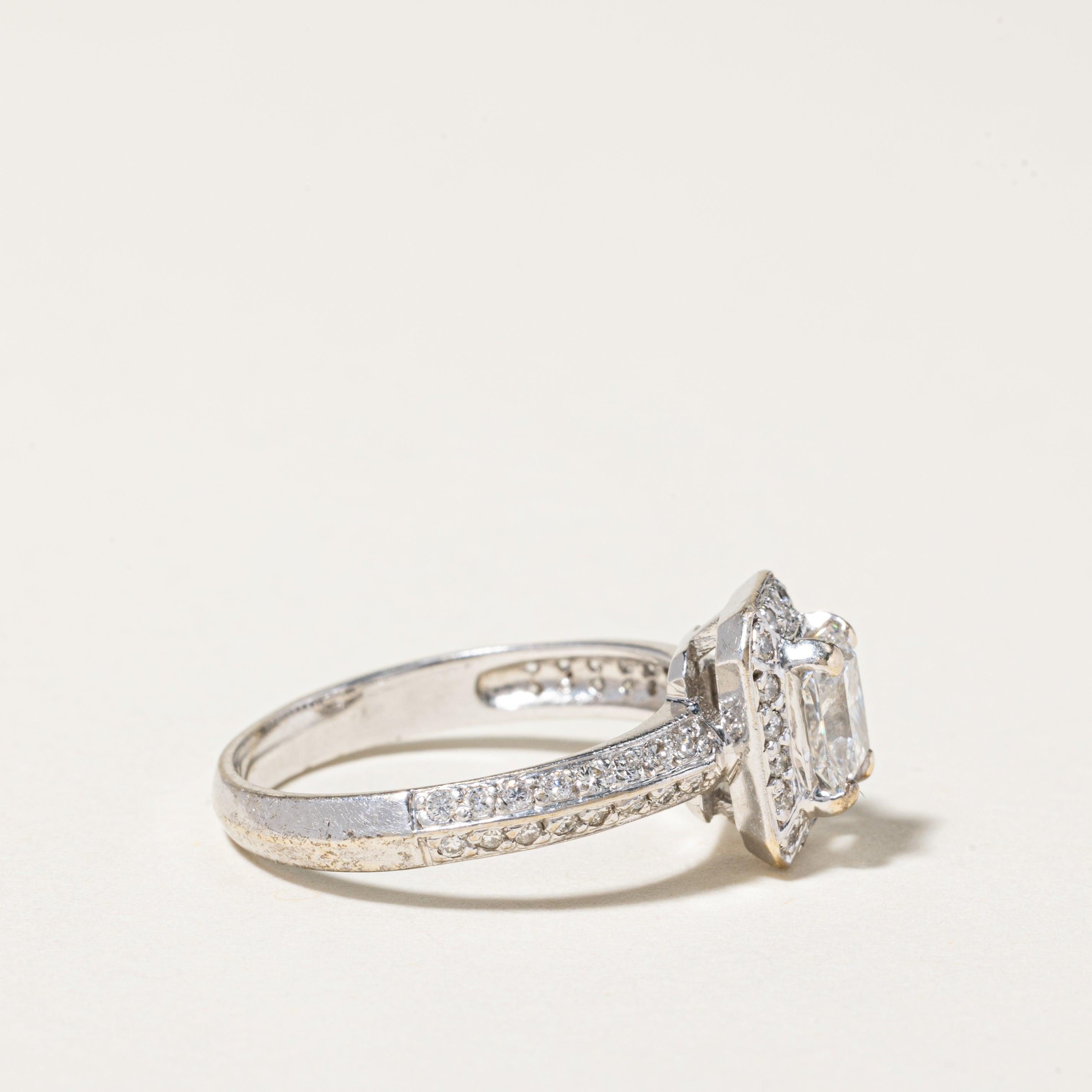 18K White Gold Radiant Cut Diamond Halo Engagement Ring | 1.14ctw | SZ 6.75