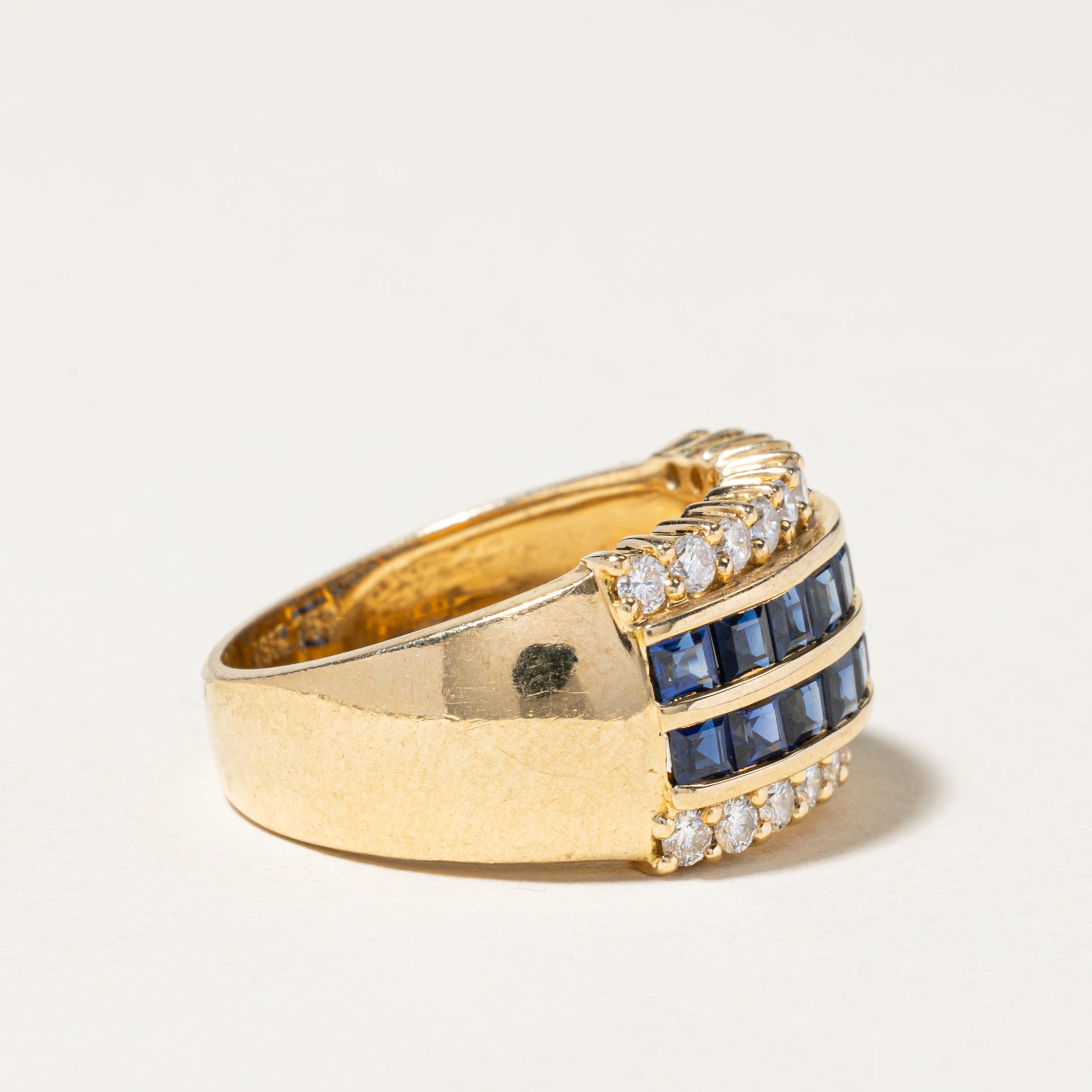 18K Yellow Gold Double Row Sapphire & Diamond Ring | 1.52ctw, 0.60ctw | SZ 6.25