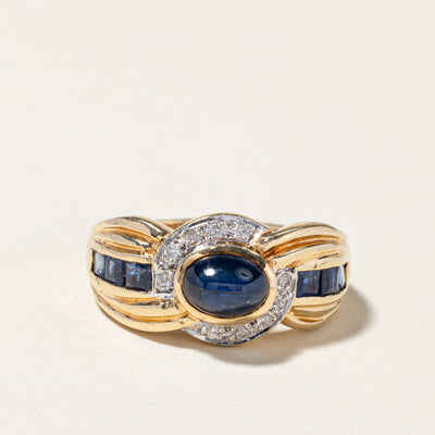 14K Yellow Gold Blue Sapphire & Diamond Cocktail Ring | 1.97ctw, 0.10ctw | SZ 6