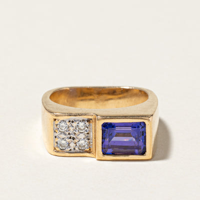 14K Yellow Gold Tanzanite & Diamond Cocktail Ring | 1.64ct, 0.12ctw | SZ 4