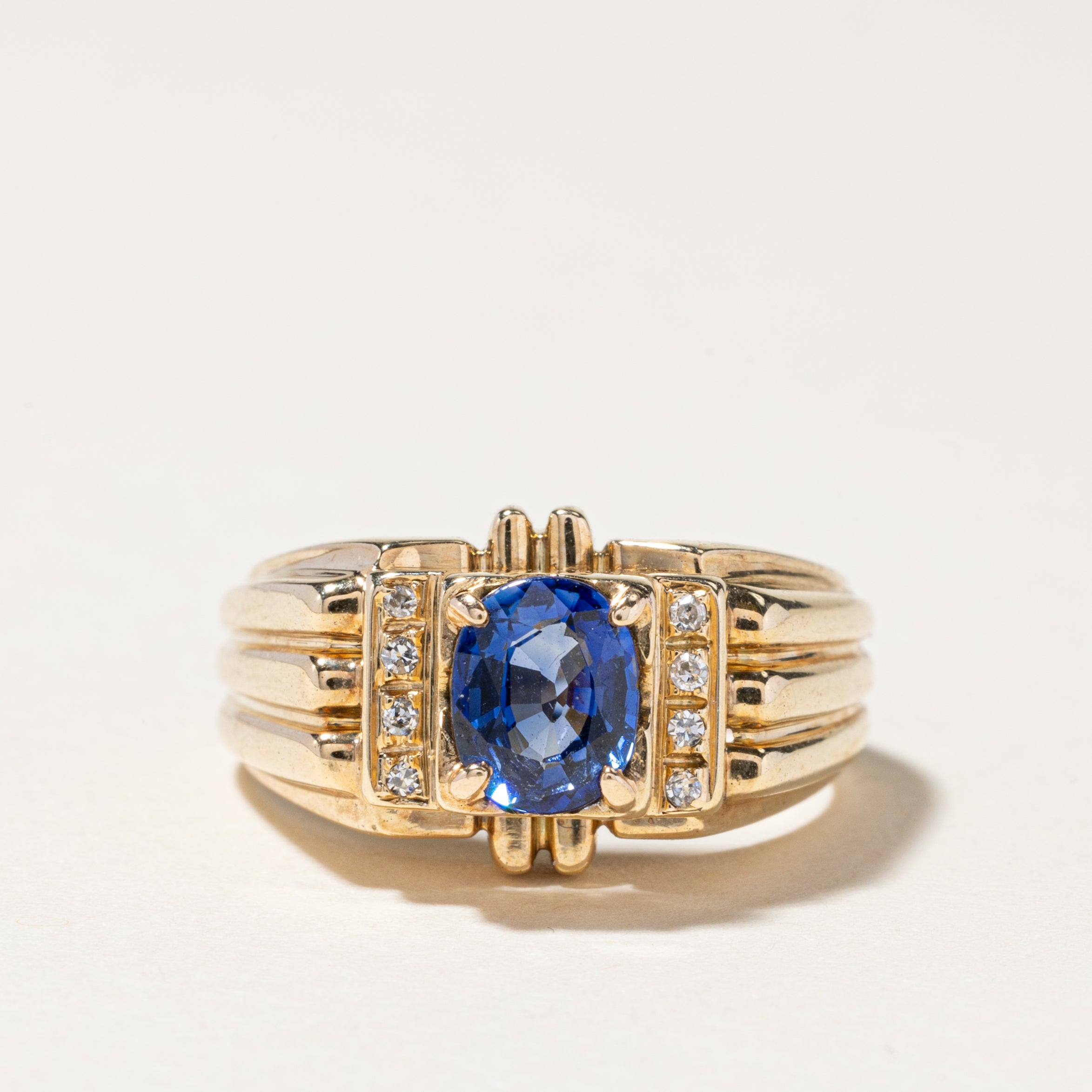 14K Yellow Gold Sapphire & Diamond Cocktail Ring | 1.17ct, 0.05ctw | SZ 8