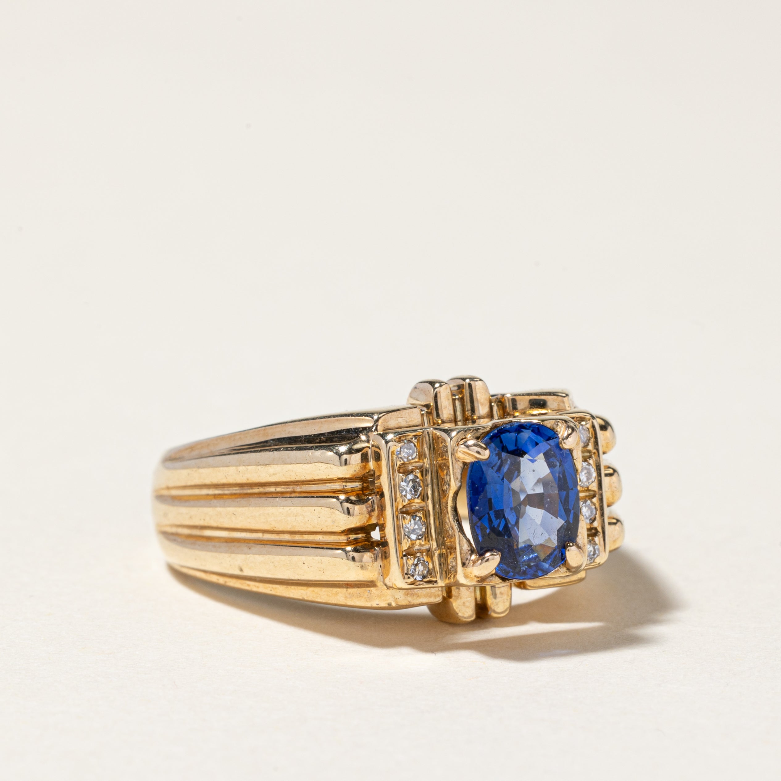 14K Yellow Gold Sapphire & Diamond Cocktail Ring | 1.17ct, 0.05ctw | SZ 8