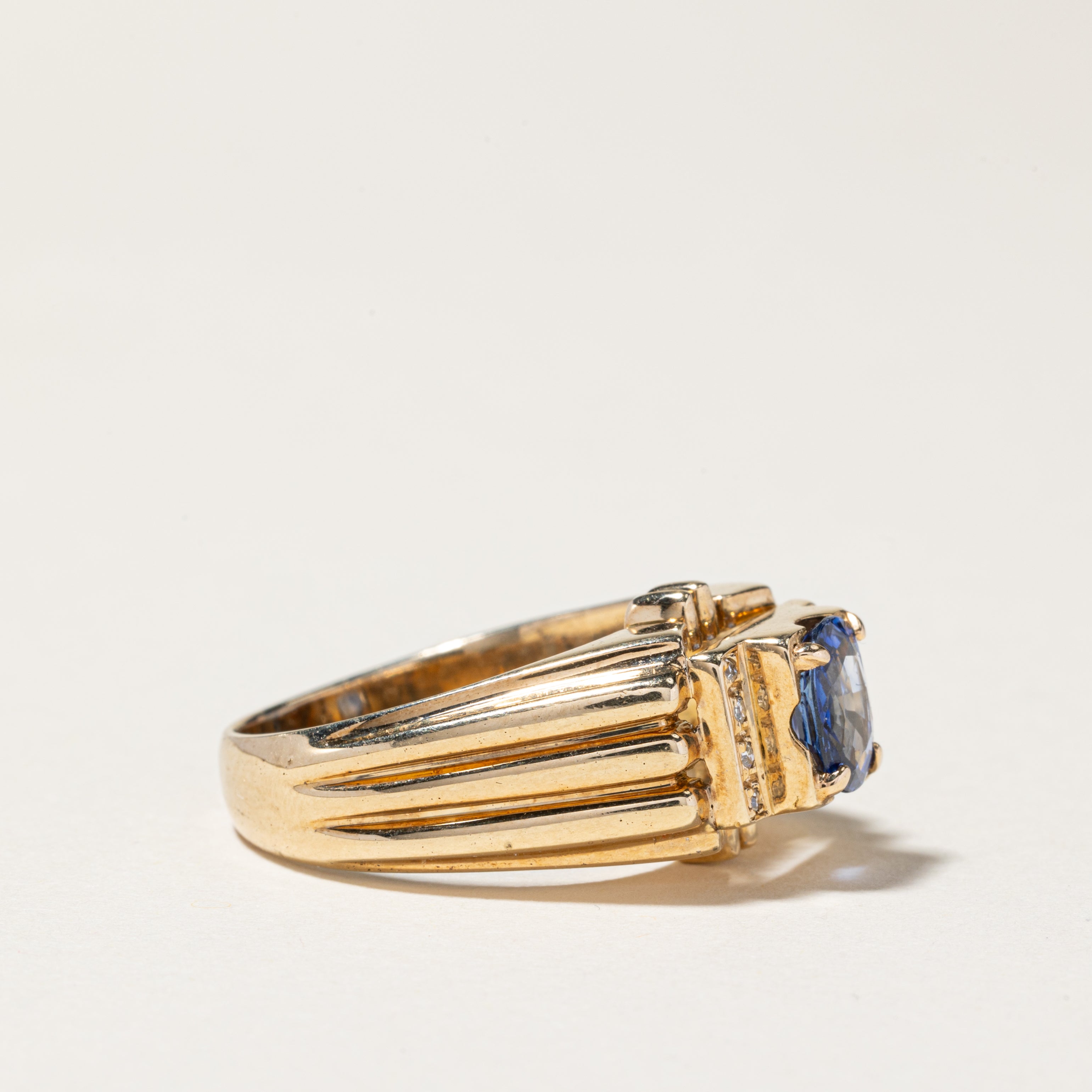 14K Yellow Gold Sapphire & Diamond Cocktail Ring | 1.17ct, 0.05ctw | SZ 8