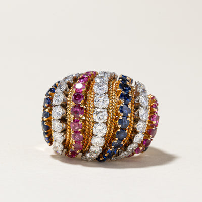 18K Yellow Gold Ruby, Sapphire & Diamond Dome Ring | 1.01ctw, 1.01ctw, 1.60ctw | SZ 5.25
