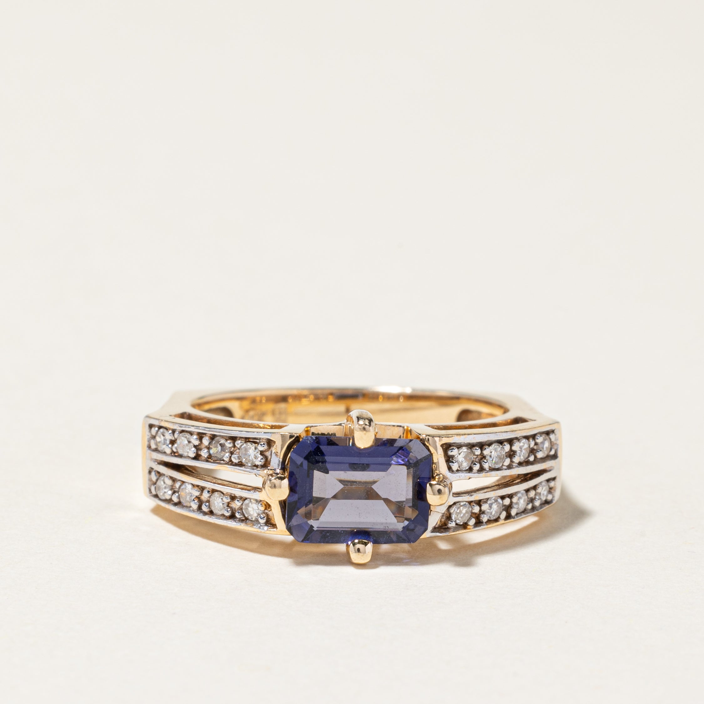 14K Yellow Gold Iolite and Diamond Ring | 1.13ct, 0.16ctw | SZ 8