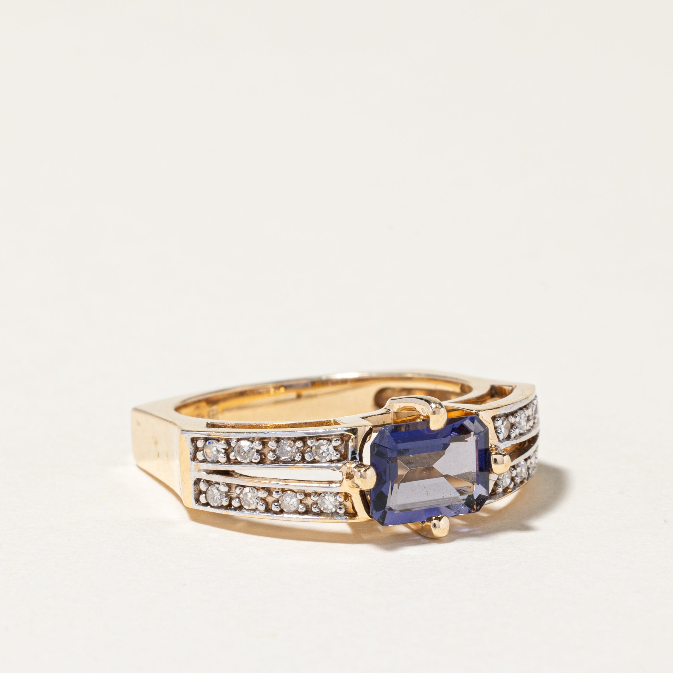 14K Yellow Gold Iolite and Diamond Ring | 1.13ct, 0.16ctw | SZ 8