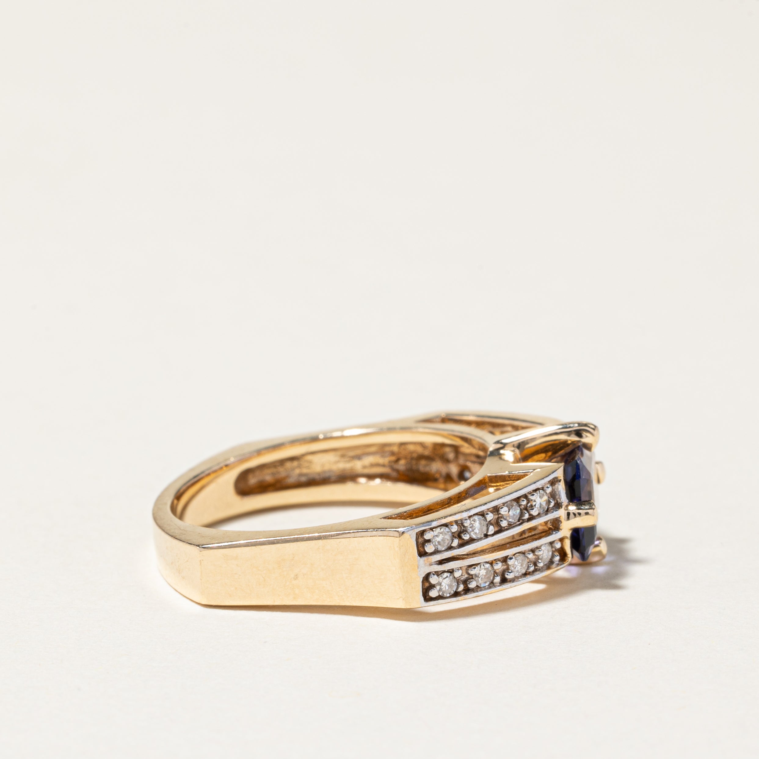 14K Yellow Gold Iolite and Diamond Ring | 1.13ct, 0.16ctw | SZ 8