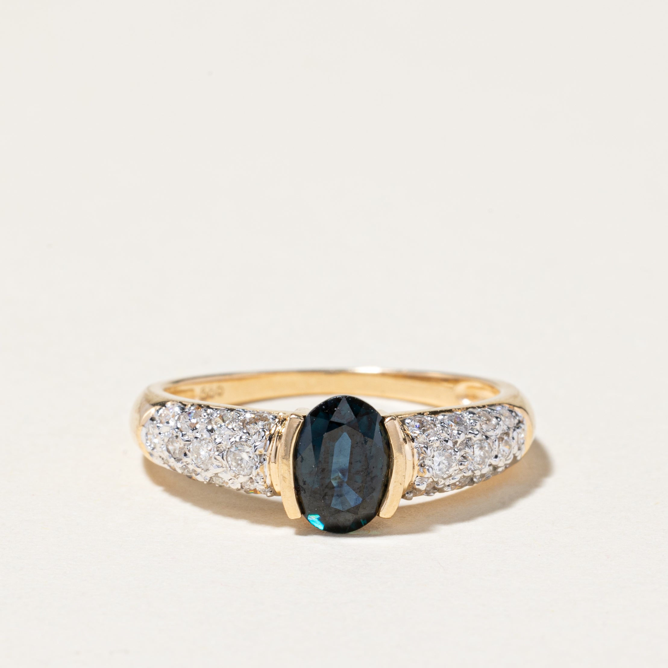 14K Yellow Gold Semi Bezel Sapphire Diamond Ring | 0.95ct, 0.38ctw | SZ 7