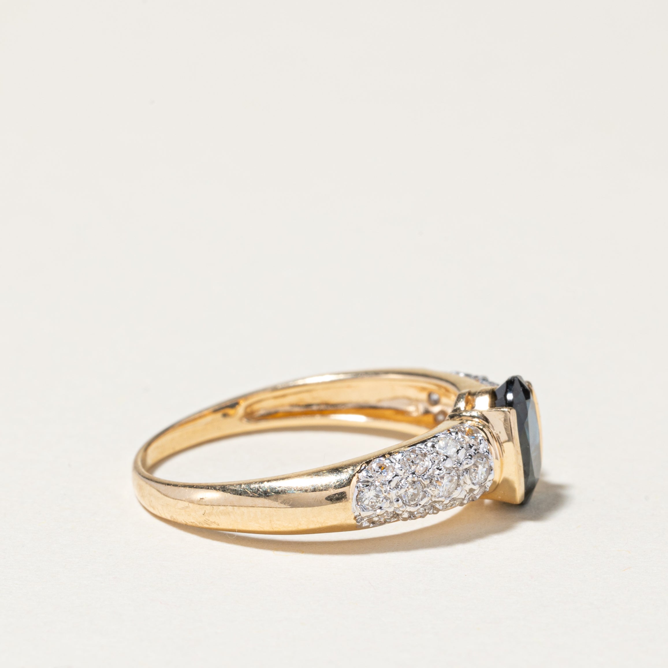 14K Yellow Gold Semi Bezel Sapphire Diamond Ring | 0.95ct, 0.38ctw | SZ 7