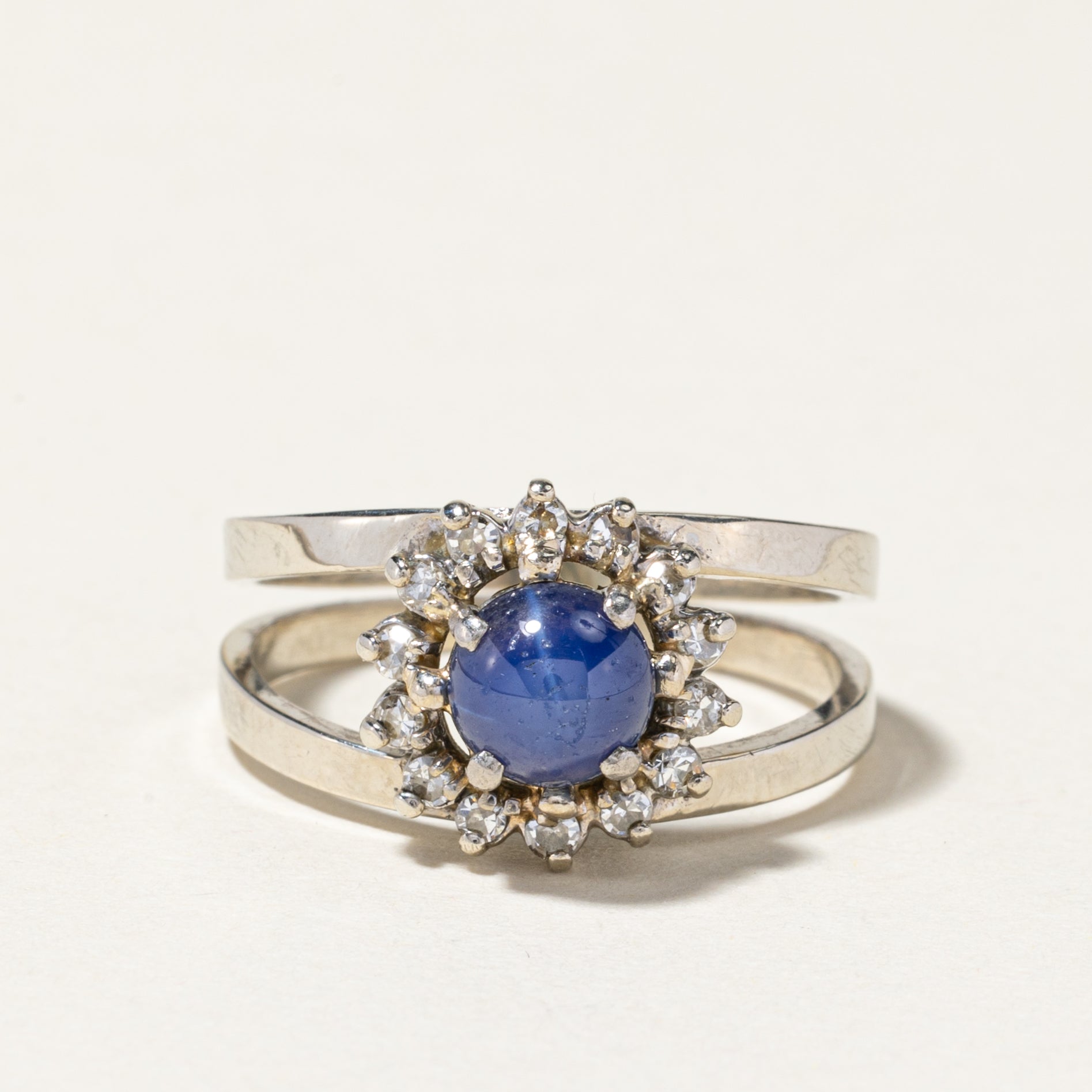 Synthetic Star Sapphire & Natural Diamond Ring | 1.00ct, 0.16ctw | SZ 7.5