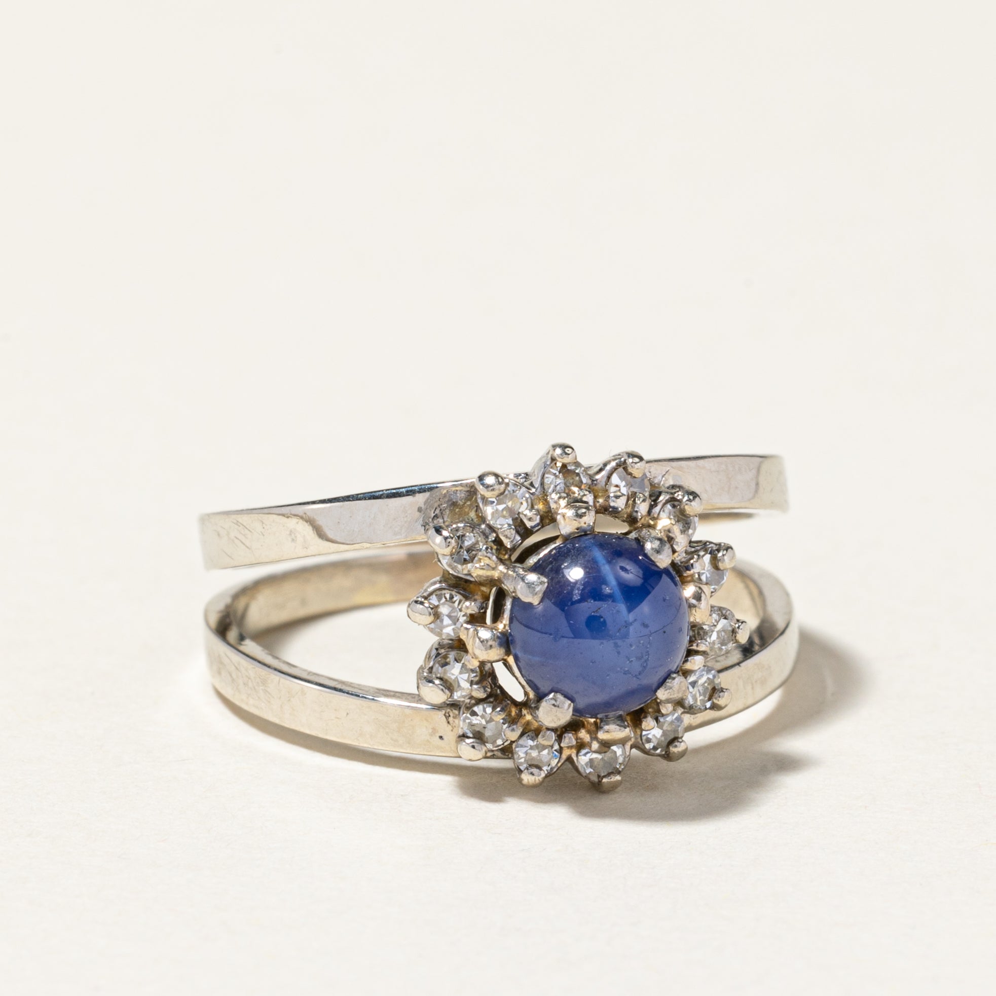 Synthetic Star Sapphire & Natural Diamond Ring | 1.00ct, 0.16ctw | SZ 7.5