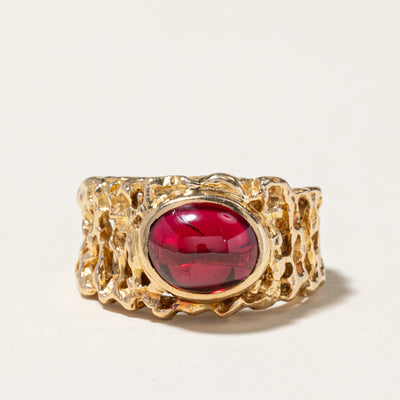 14k Cabochon Cut Synthetic Ruby Abstract Cocktail Ring | 4.80ct | SZ 9.5