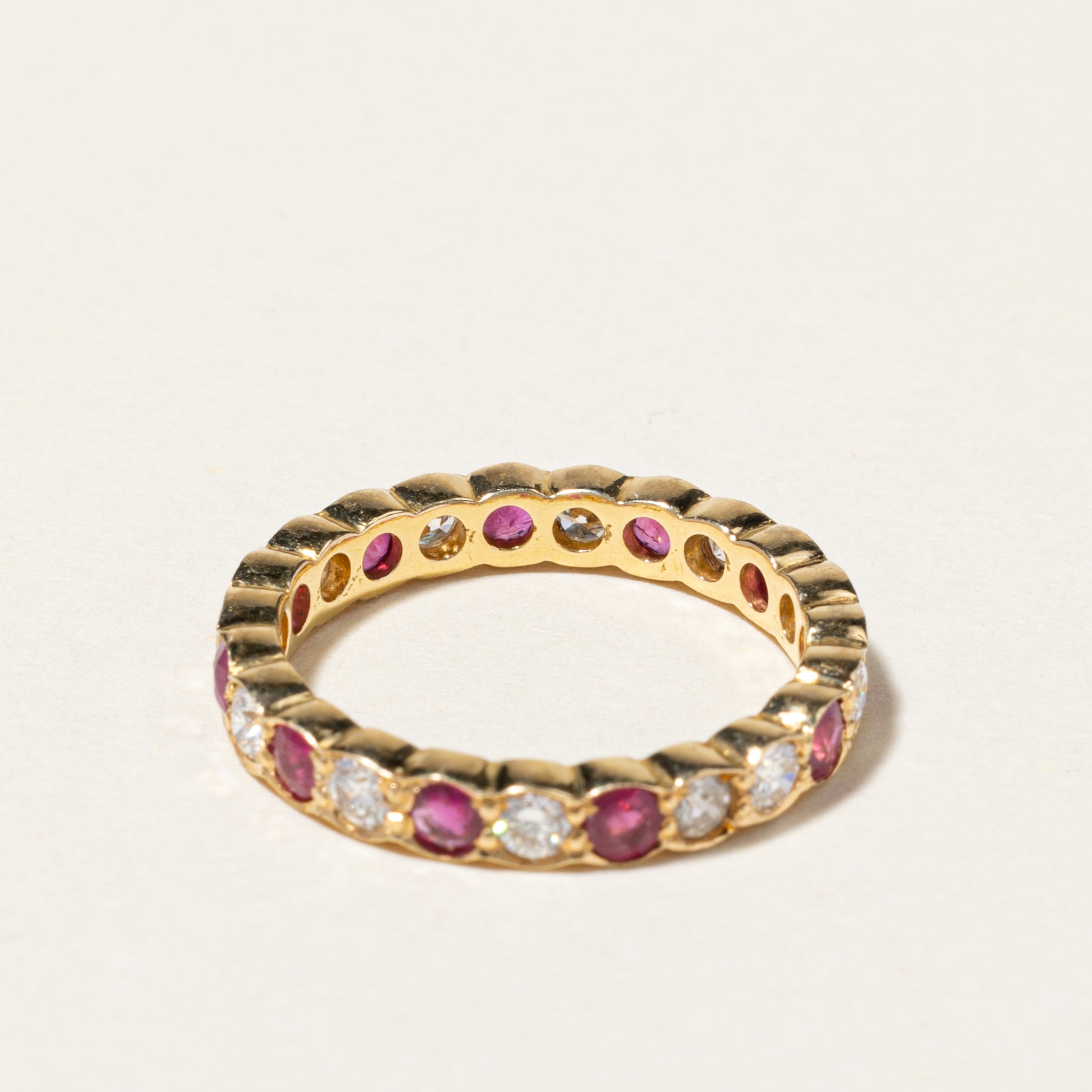 18K Yellow Gold Ruby & Diamond Eternity Band | 0.71ctw, 0.57ctw | SZ 5.25