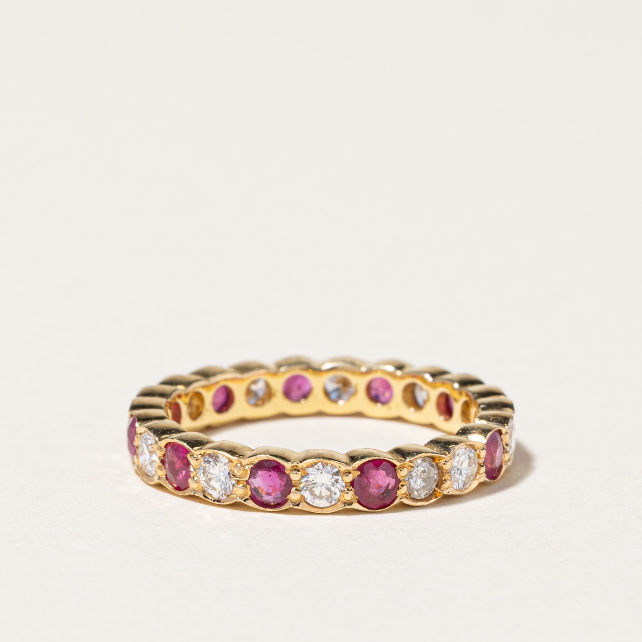 18K Yellow Gold Ruby & Diamond Eternity Band | 0.71ctw, 0.57ctw | SZ 5.25