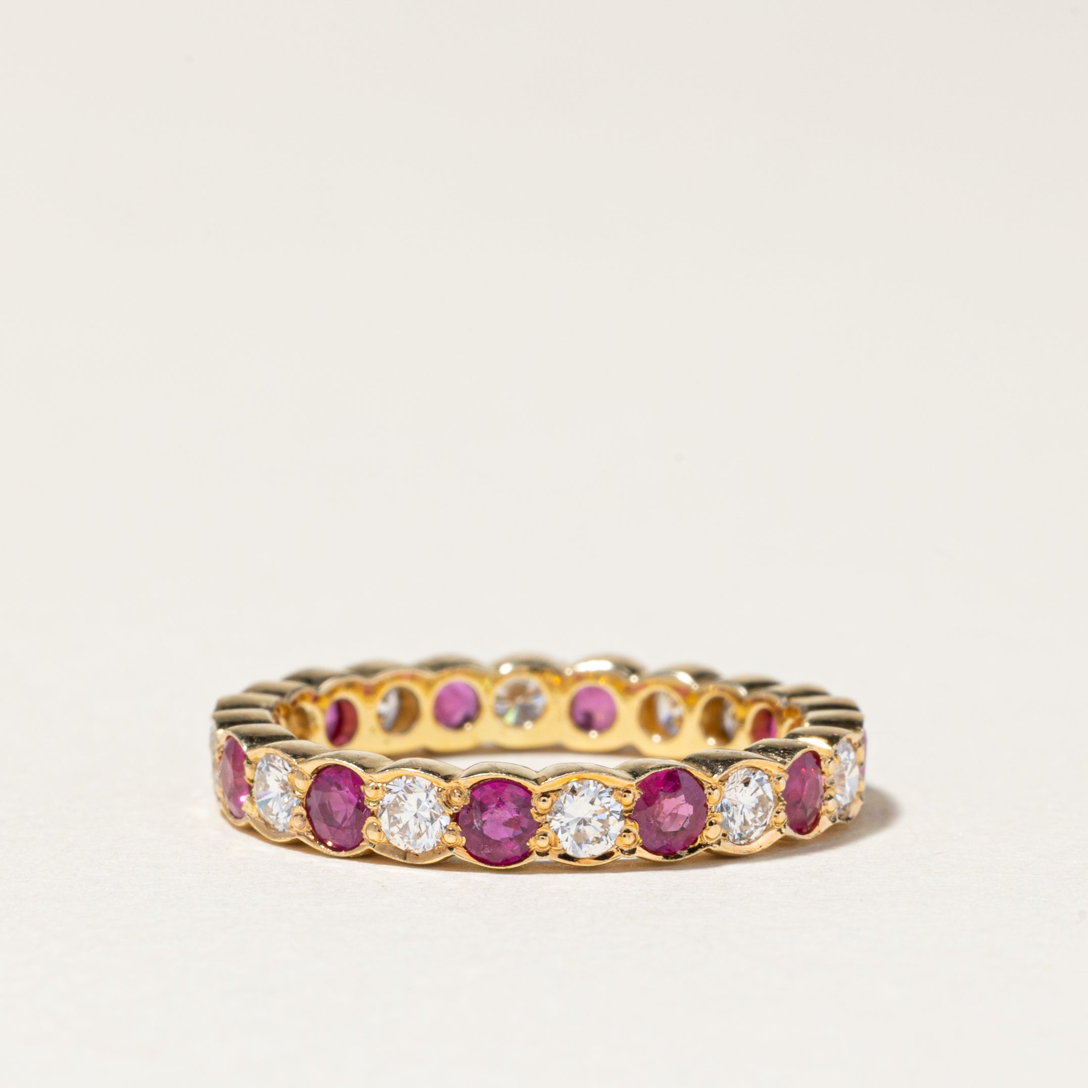 18K Yellow Gold Ruby & Diamond Eternity Band | 0.71ctw, 0.57ctw | SZ 5.25