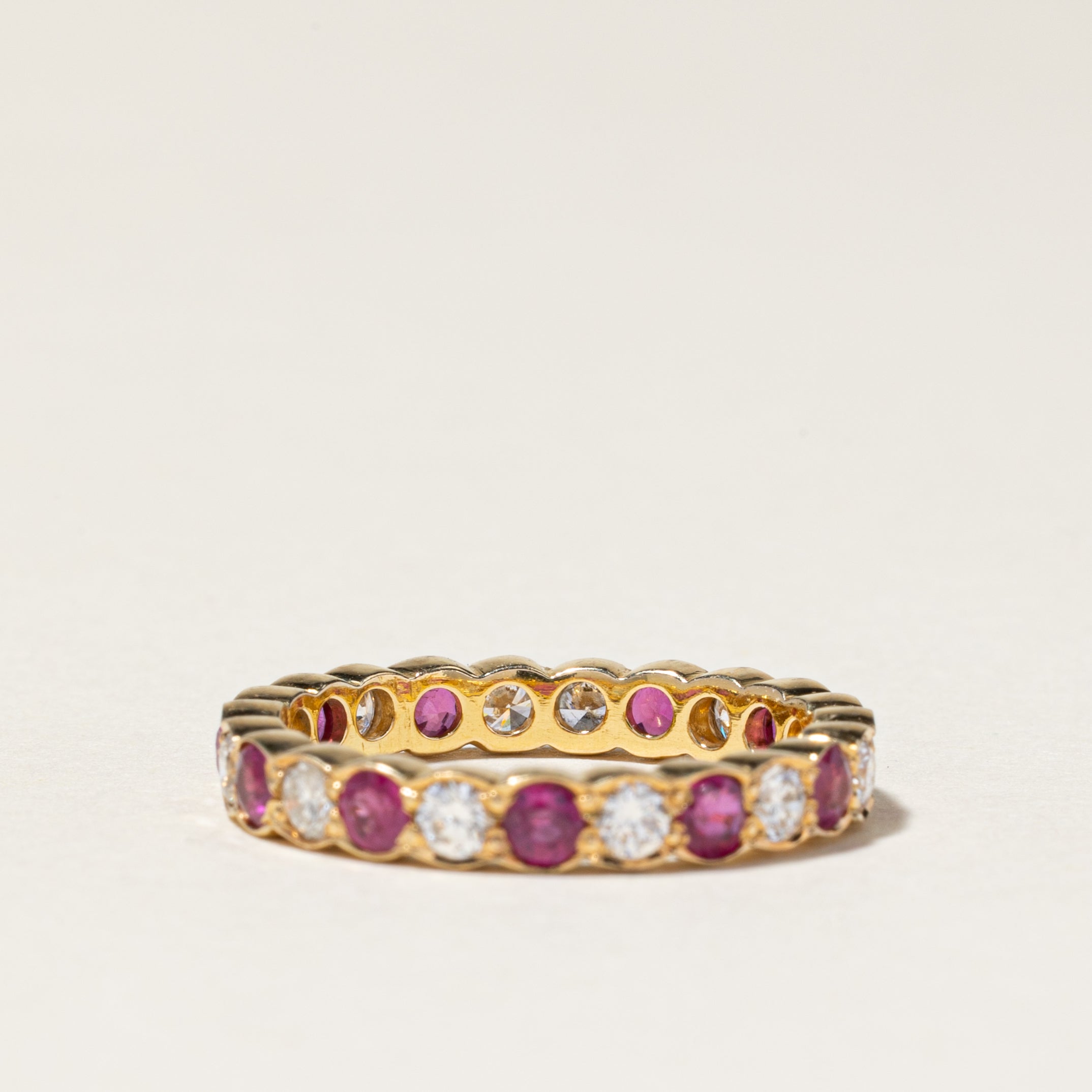 18K Yellow Gold Ruby & Diamond Eternity Band | 0.71ctw, 0.57ctw | SZ 5.25