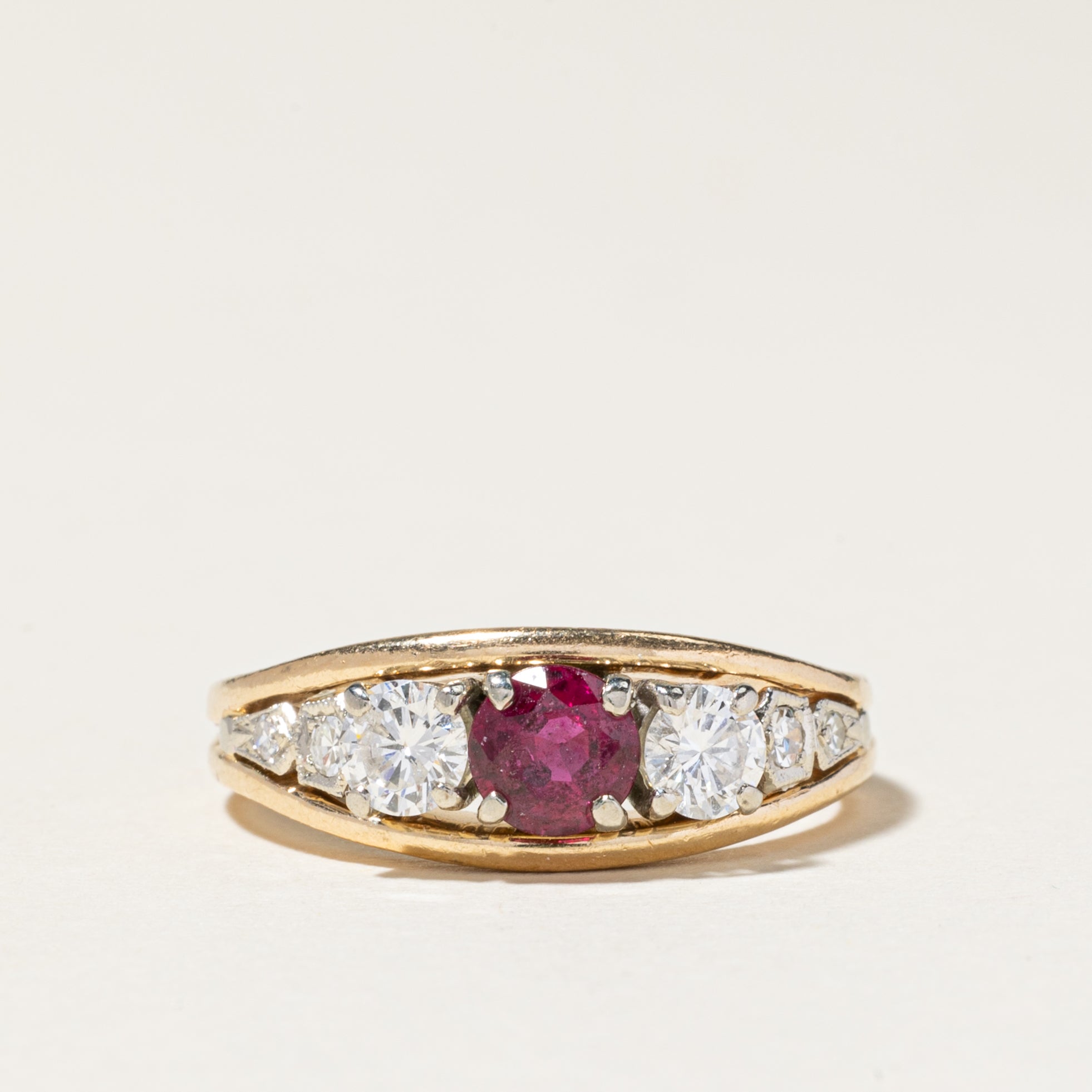 14K Yellow Gold Ruby & Diamond Tapered Ring | 0.53ctw, 0.50ctw | SZ 6.5