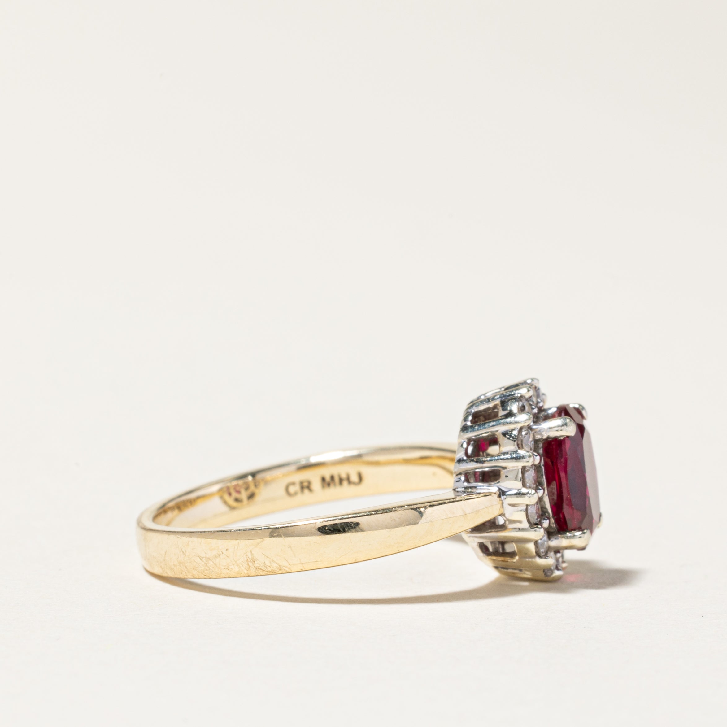 10k Synthetic Ruby & Diamond Halo Ring | 1.50ct, 0.22ctw | SZ 7.5