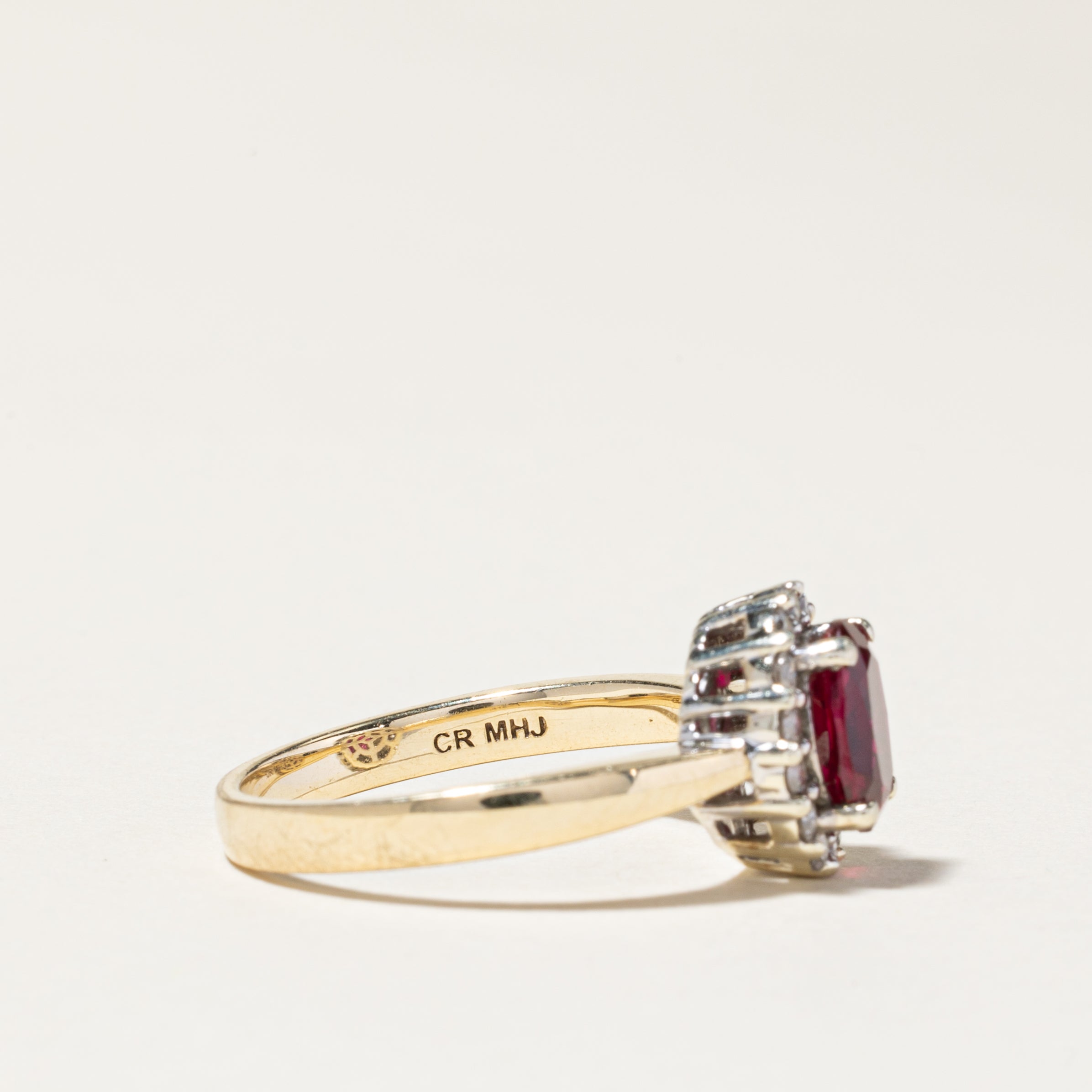 10k Synthetic Ruby & Diamond Halo Ring | 1.50ct, 0.22ctw | SZ 7.5
