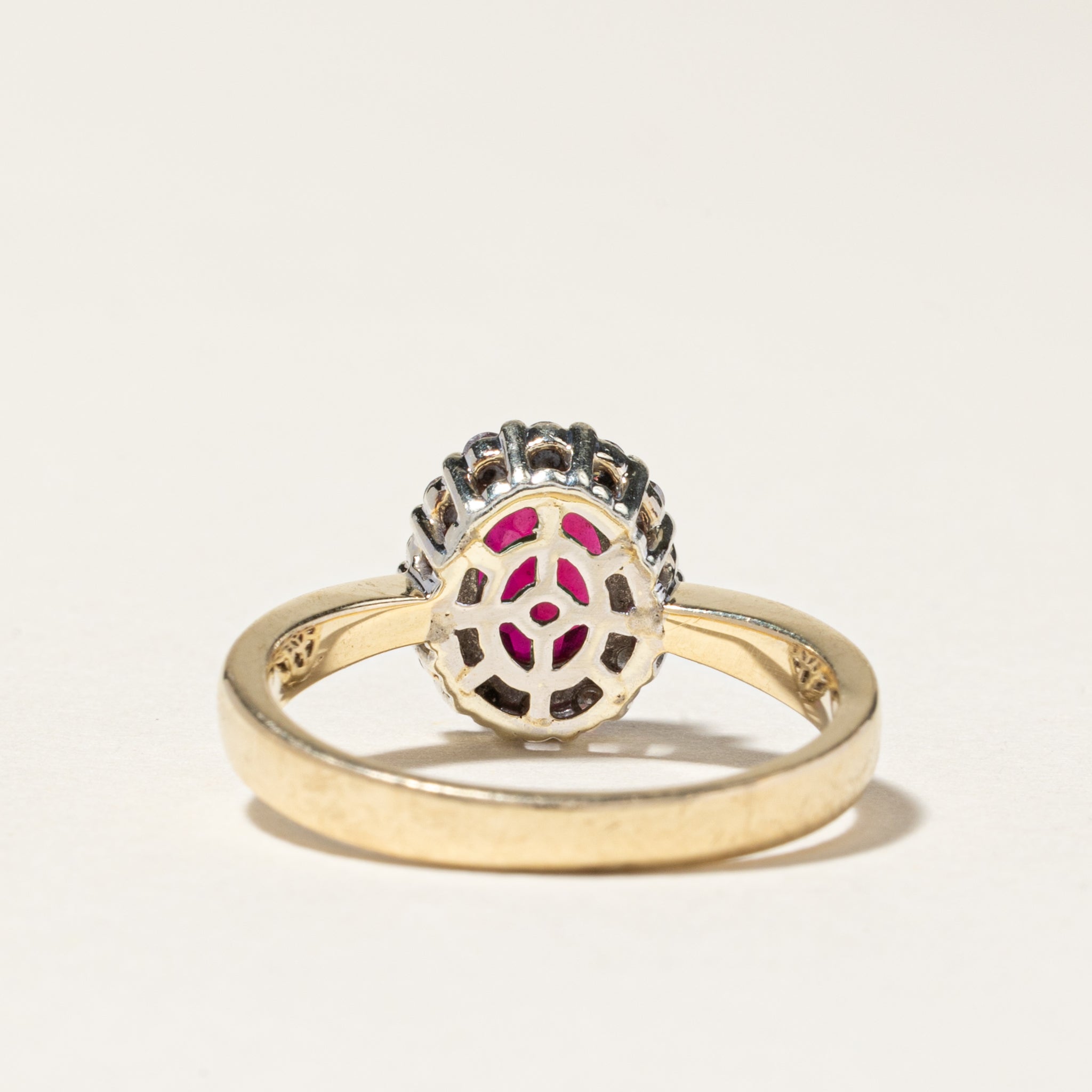 10k Synthetic Ruby & Diamond Halo Ring | 1.50ct, 0.22ctw | SZ 7.5